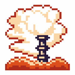Pixel explosion with smoke cloud and debris, pixelated retro game effect, digital blast, destruction animation