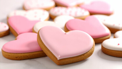 Pink heart cookies with Valentines Day.