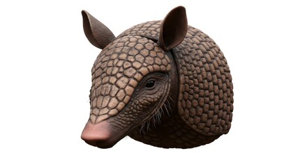 Obraz premium Armadillo close-up showcases its detailed armored shell and intriguing features on a clean white backdrop