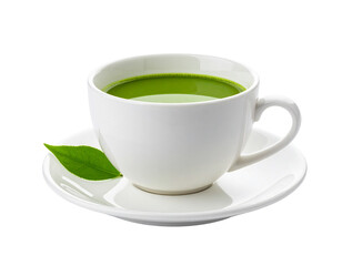 Obraz premium Green Matcha Tea in Isolated White Cup