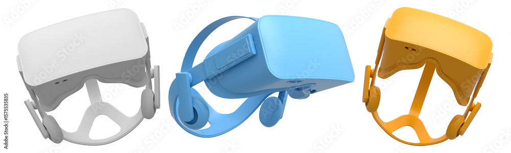 Poster virtual reality glasses and headset isolated on white background with clipping path. 3d render of de
