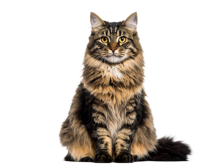 Fluffy Tabby Cat Sitting and Looking Forward Isolated