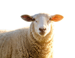 Fototapeta premium Fluffy White Sheep in Isolated Scenic Background
