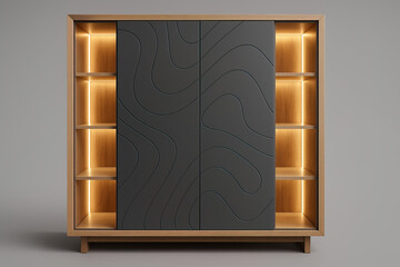 Modern Illuminated Cabinet: Stylish Wood & Black Storage