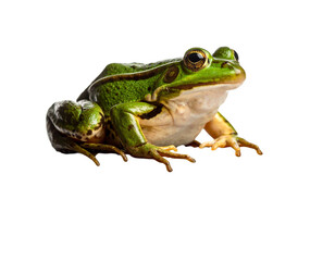 Obraz premium Green Frog Sitting on a Rock Isolated on White Background