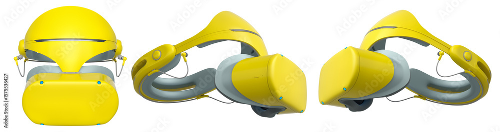Poster virtual reality glasses and headset isolated on white background with clipping path. 3d render of de