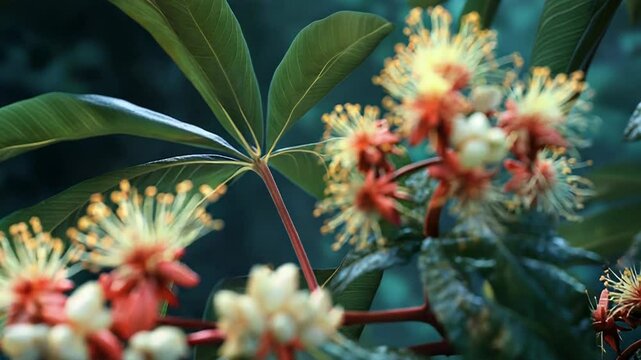 Pachira aquatica guiana chestnut showing its flowers and green leaves