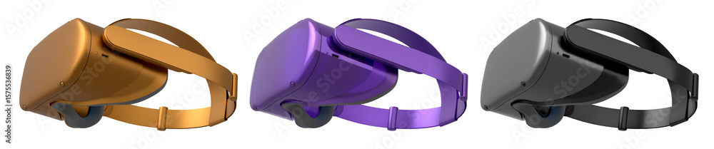 Poster virtual reality glasses and headset isolated on white background with clipping path. 3d render of de