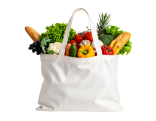 Reusable Cloth Bag Filled with Fresh Groceries