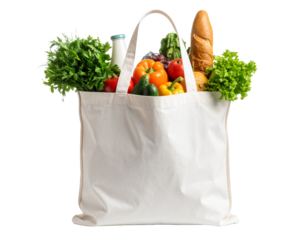 Reusable Cloth Bag with Fresh Groceries Isolated Background