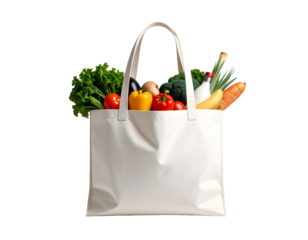 Reusable Cloth Bag with Fresh Groceries Isolated Background