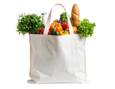 Reusable Cloth Bag with Fresh Groceries Isolated Background