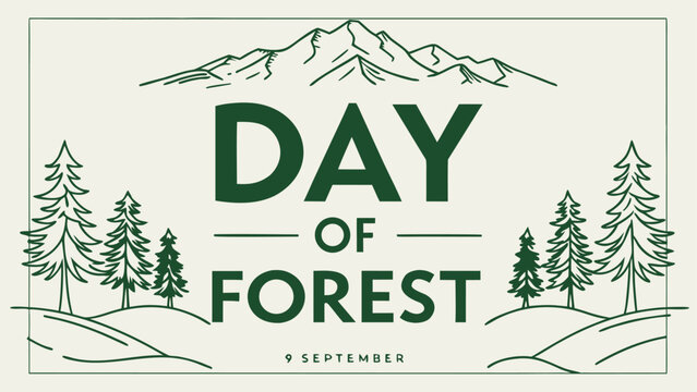 Celebrate world forest day on september 9th with a stylized graphic featuring mountains and evergreen trees - Powered by Adobe