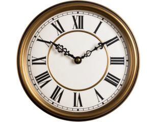 Round Wall Clock with Roman Numerals Isolated on White Background