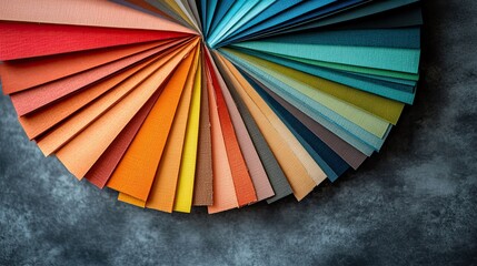 Fan display of color swatches on neutral background, design palette inspiration concept for branding or decorating