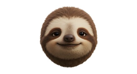 Delightful sloth portrait against a clean white backdrop, capturing its charm and peaceful nature with a warm smile.