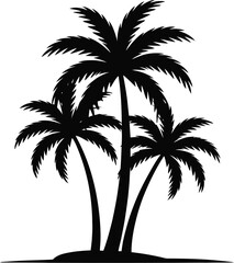 Tropical palm trees silhouette black white