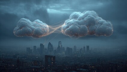 City skyline, cloudy network