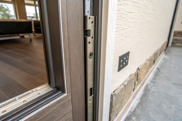 Fototapeta premium Modern Sliding Pocket Door Detail: Close-up View of the Mechanism and Frame