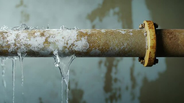 Corroded leaking pipe showing water damage and corrosion