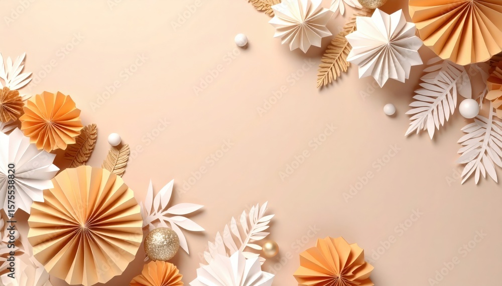 Poster artistic paper flower decoration display minimalist setting visual content soft color palette aesthe
