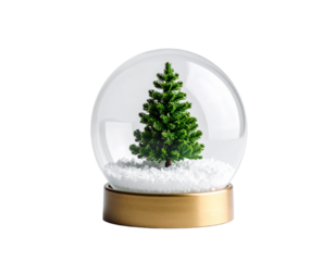 Tiny Christmas Tree in Snow Globe on Isolated Background