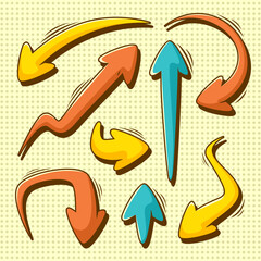 Comic cartoon arrow sign different direction collection set