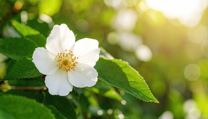 Blossoming white flower in vibrant green foliage