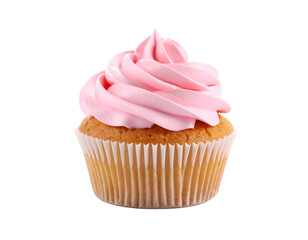 Vanilla Cupcake with Pink Frosting Isolated on White Background