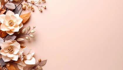 Elegant floral decorations on soft beige background nature-inspired aesthetic decorative elements studio setting close-up view for home decor