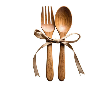 Wooden Spoon and Fork Tied Together with Ribbon