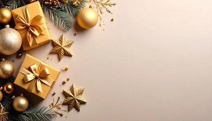 Festive holiday gift arrangement celebratory decor image warm environment overhead view seasonal cheer