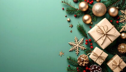 Festive christmas decorations home digital image indoor aerial view celebratory atmosphere with ornaments and gifts