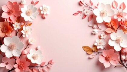 Elegant floral arrangement studio setting paper craft art soft pastel background top-down view creative design inspiration