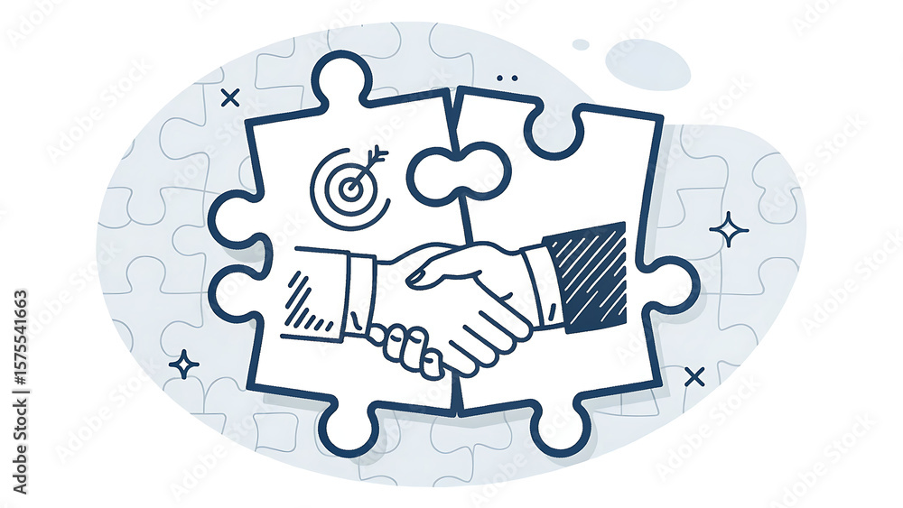Aufkleber handshake on puzzle pieces with target showing partnership and collaboration in business strategy ai