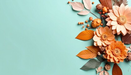 Vibrant floral arrangement with leaves creative studio setup floral art bright environment close-up view nature inspired design