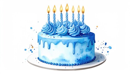 Blue birthday cake with candles