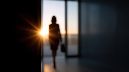 Farewell moment captures employee walking away with briefcase at sunset, symbolizing transition and new beginnings in calm atmosphere
