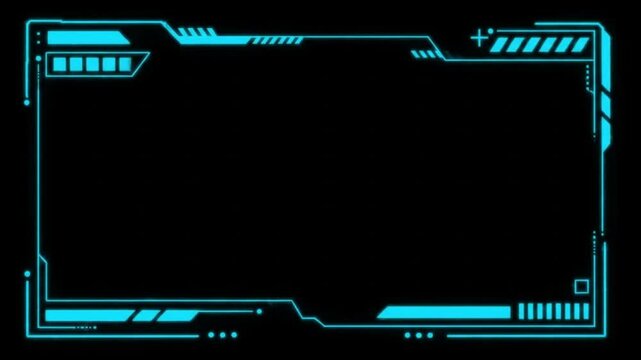 Futuristic minimal HUD interface elements that animate in and out, tech style line graphics, blue neon lights, no text, clean lines, perfect for a science fiction or technology overlay.