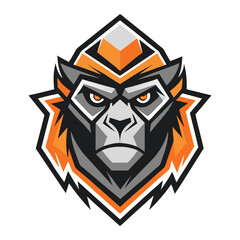 Fierce ape sports logo presents a modern stylized monkey face with striking orange eyes