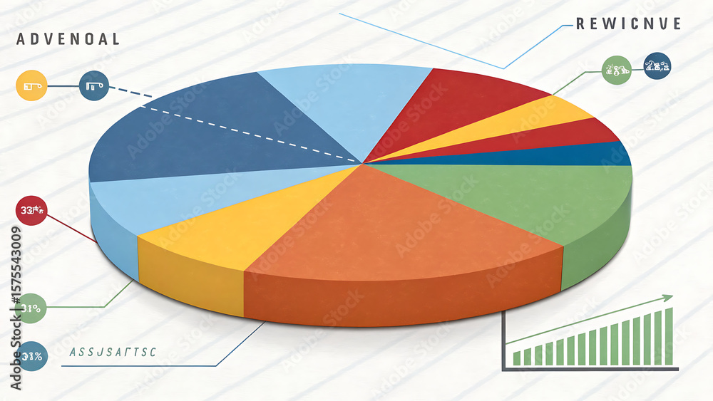 Aufkleber colorful pie chart with various segments and labels showing statistical data and growth chart image 
