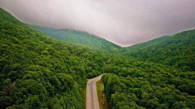 Enchanted drone journey over the mist-veiled Smokies