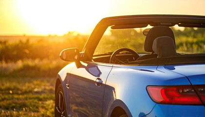 Blue convertible car at sunset (1)