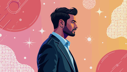 Transgender man reflecting on life at colorful event, empowerment