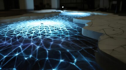 Illuminated network pattern on a textured surface.