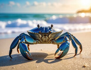 Blue crab on sandy beach