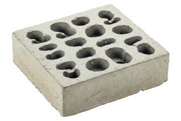Square concrete brick paver with multiple indentations isolated on a transparent background