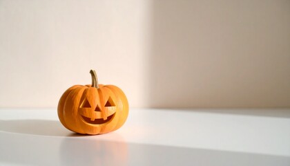 Sunlit pumpkin with happy face, a minimal concept capturing festive fun with a modern twist