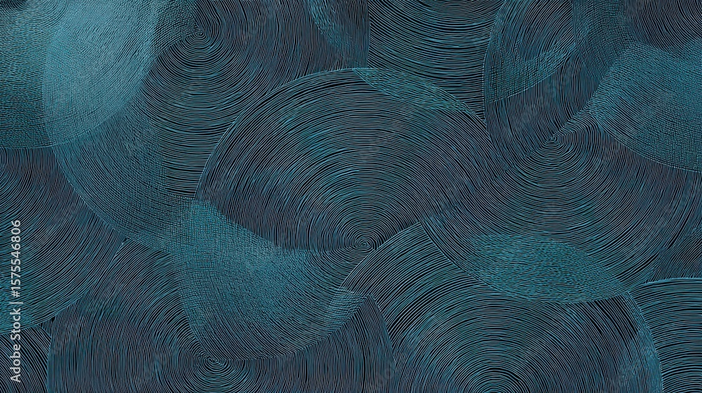 Poster teal abstract circular brushstrokes pattern.
