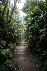Lush Tropical Path A Journey Through Dense Foliage and Sunlight